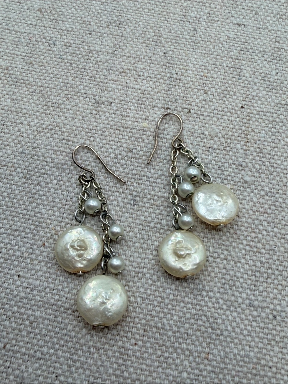 Cream Pearl Drop Chain Dangle Earrings